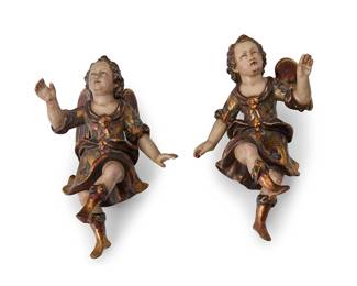 2234
A pair of South German/Austrian style ceramic angels
20th century
Each polychromed and parcel-gilt figure with bent knees and outstretched arms
2 pieces
Each: 9.5" H x 7" W x 4.875" D
Estimate: $500 - $700