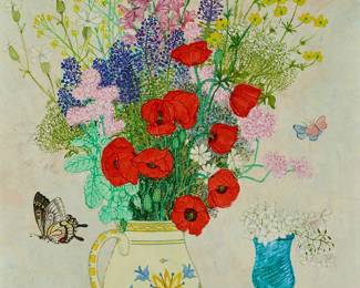 2436
Frederick Arthur Jessup
(1920-2007)
Still life with flowers and a blue glass
Oil on canvas
Signed lower left: FA Jessup
29" H x 23.75" W
Estimate: $600 - $800