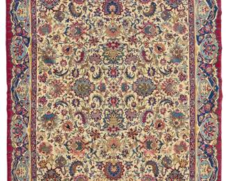 2036
A Lavar Kerman rug
Early 20th century
Wool on cotton foundation
10' 6.5" L x 6' 9" W
Estimate: $3,000 - $4,000