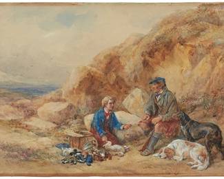 2393
James Hardy II
(1832-1889)
"Waiting for Lunch"
Watercolor on paper laid to board
Signed lower left: James Hardy [indistinct]; titled on the frame plaque
Sheet/board 13.25" H x 18.25" W
Estimate: $1,200 - $1,800