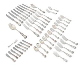 2020
A Reed & Barton sterling silver 'Marlborough' flatware service
Late 20th century
Each marked for Reed & Barton and for sterling
Comprising 8 dinner knives (9.125"), 8 butter knives (6.25"), 7 dinner forks (7.25"), 8 salad forks (6.125"), 12 teaspoons (5.75"), and 2 serving spoons (8.25")
45 pieces
Weighable sterling: 37.2 oz. troy approximately
Estimate: $800 - $1,200