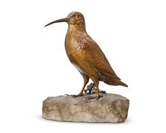 2083
A Franz Bergman cold-painted bronze woodcock
Early 20th century
With stamp to figure underside: B [in an amphora]
On stone base
Overall: 11.5" H x 9.25" W x 5.5" D
Estimate: $1,000 - $1,500
