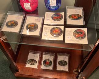 Russian Lacquer brooches. Paperweights from Scotland and Ireland.