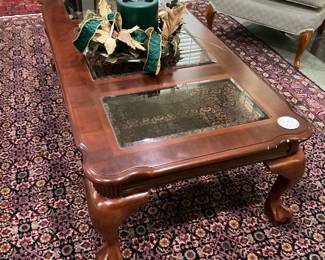 Quality, very thick, area rug, Iran. (6’7’” x 9’9”). Lovely coffee table.