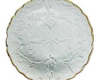 Meissen Blanc De Chine Plate With Raised Relief Fruiting Vine & Gold Border - Signed On Base