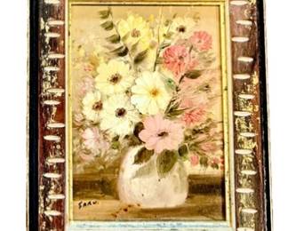 Vintage Original Floral Painting - Signed Saru