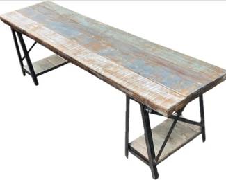 Table With Lower Floating Shelves - Distressed Wood Design