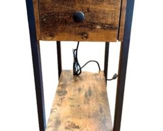 Metal & Wood Industrial Style Table With 2 Power Outlets And 2 USB Ports