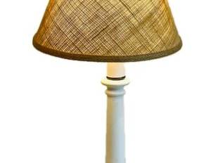 White Wooden Lamp With Woven Shade
