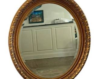 Large Oval Mirror With Gold Plaster Frame - Beveled Mirror