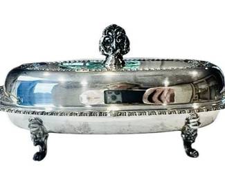 Silver Plate Covered Butter Dish With Interior Glass Insert - Elegant Footed Design - Signed Sheraton Silver