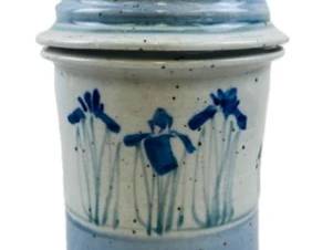 Large Stoneware Storage Jar - Iris Pattern Signed Mason Holder