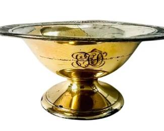 Sterling Silver Gilt Finish Pedestal Base Candy Dish With Reticulated Border - Signed Gorham Sterling