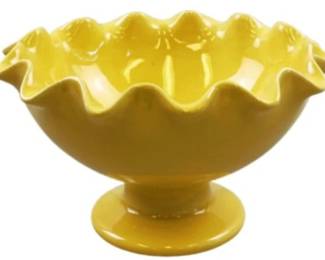 Ruffled Ceramic Pedestal Bowl - Signed "Pot Luck Flirt"