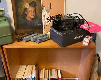 Wooden Shelves, Books, Model Trains