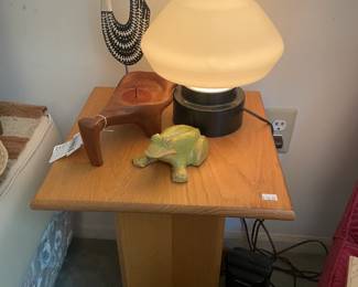 Wooden Side Table, Carved Wood Candle Holder 