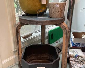 Bennington Potters Ceramic Pot, Alvar Aalto Stool 60, Hunter & Erlandson Ceramic Pot 
