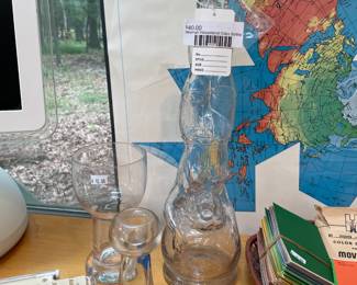 Woman Headstand Glass Bottle, Bulbous Glass Candle Holder