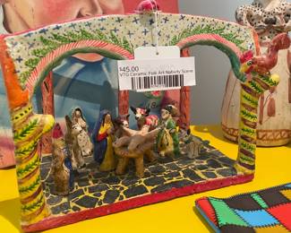 Vtg Ceramic Folk Art Nativity Scene 