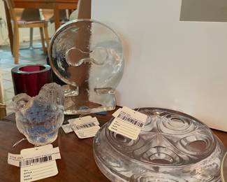 Pukeberg Glass Hen Paperweight, Kosta Boda Style Dish
