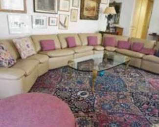 005 Extra Large Beige Leather Sectional Sofa Roche Bobois