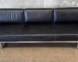 Italian Made Black Leather Sofa Bed