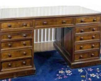 English Mahogany Partners Desk, 19th Century