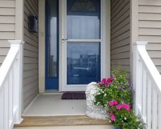 Entry door with side light; storm door