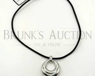 14K GOLD PENDANT, LEATHER NECKLACE