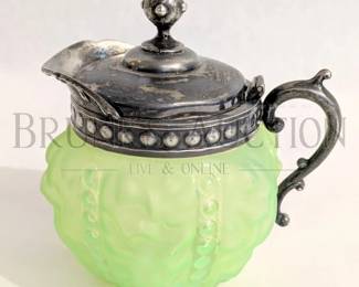 URANIUM GLASS CREAMER WITH LID
