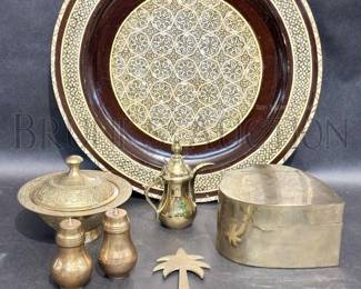 TURKISH INLAY PLATTER WITH BRASS DECOR