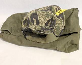 MILITARY DUFFEL BAG AND CAMO HAT
