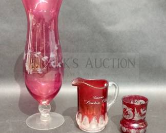 (3) CRANBERRY AND RUBY GLASS