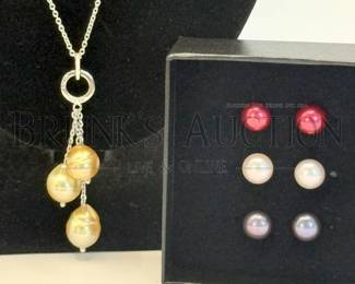 STERLING, PEARL NECKLACE & EARRINGS