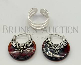 STERLING/AMBER EARRINGS & RING