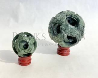 (2) DEVILS WORK SOAPSTONE BALL ON STAND