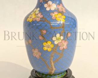 BLUE CLOISONNE VASE ON STAND