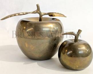BRASS APPLE LIDDED BOWL WITH APPLE SHAPED BELL