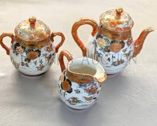 JAPANESE KUTANI TEAPOT WITH CREAM & SUGAR