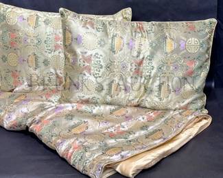 SILK AND EMBROIDERED SILK PILLOW CASES AND SPREAD