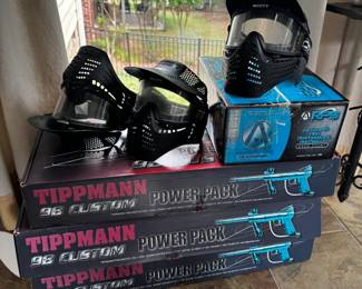 Tippman paintball guns and face masks
