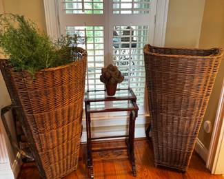 Large vintage baskets with leather carrying straps