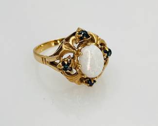 10K Vintage Opal & Spinel Ring