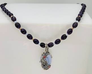 Carolyn Pollack Silver Amethyst and Blue Lace Agate Necklace
