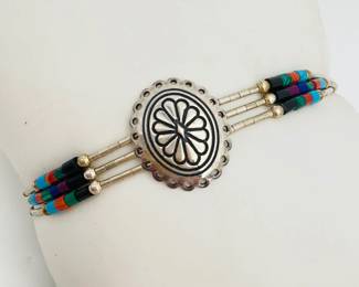 Liquid Silver and Bead Southwest Style Bracelet