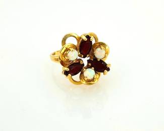 Vintage Opal & Garnet Gold Ring