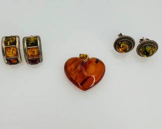 Amber Stone Earrings and Pendant