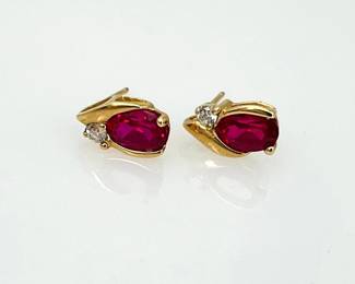 Ruby & CZ Gold Earrings