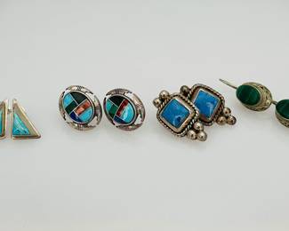 Silver Earrings with Stone Inlays