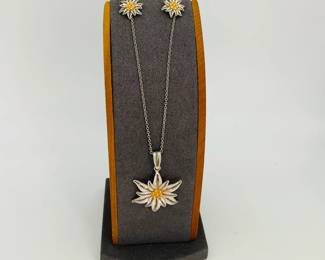 Vintage Silver Edelweiss Necklace and Earrings